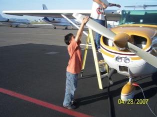 Tim (simulated) hand cranking the prop